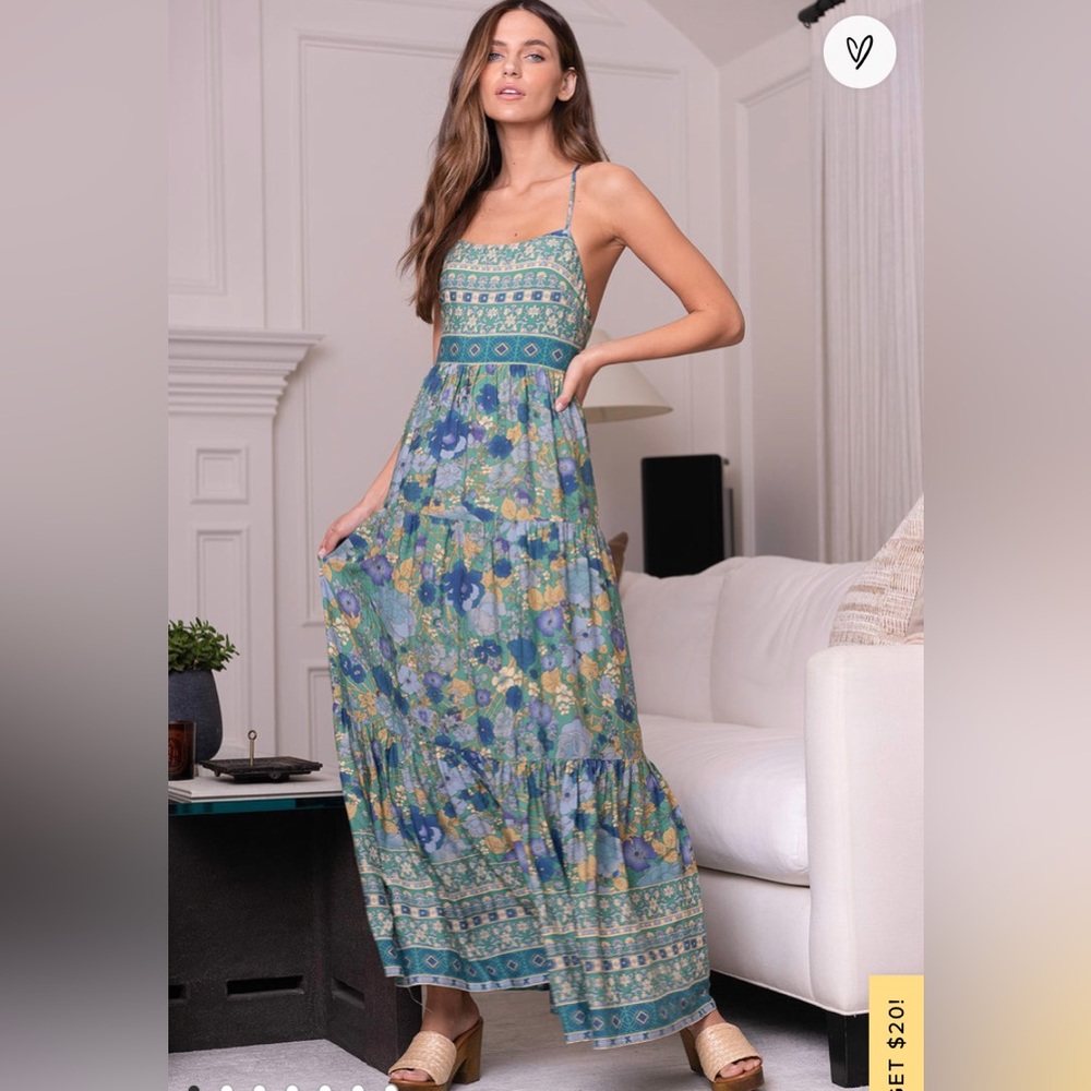 True Delights Green Multi Floral Print Tiered Maxi Dress